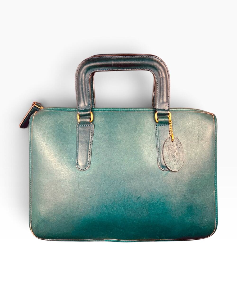 Vintage Frye Green Leather Top Handle Briefcase Satchel Bag Made USA 70s Rare